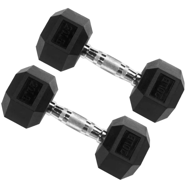 Dumbbells Non-Slip Free Weights Full Body Strength Training Home Gym Workout Equipment Set, 20 Pounds, Black