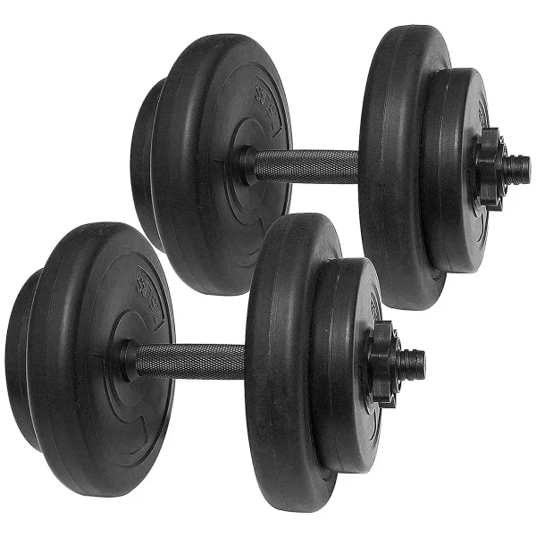 40 Pound All Purpose Vinyl Weight Dumbbell Set with 2.5 Pound and 7.5 Pound Weights and Collar Locks, 14 Piece Set, Black